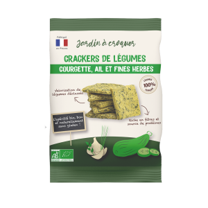 Mock up de notre sachet de crackers de légumes Courgette ail et fines herbes