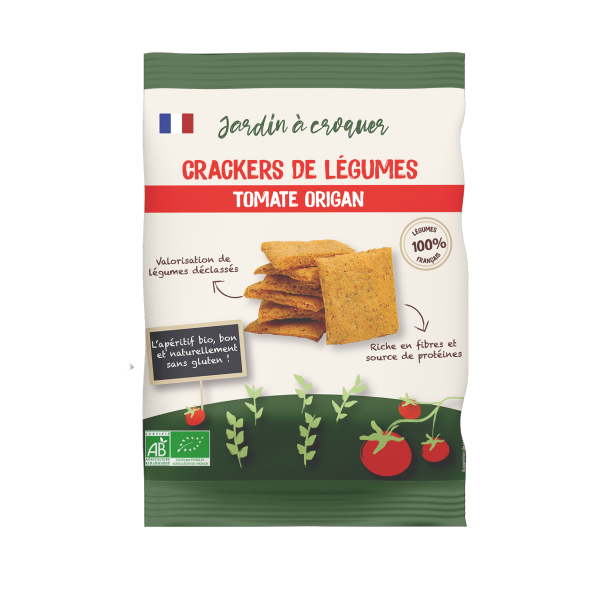 Mock up de notre sachet de crackers de légumes Tomate Origan