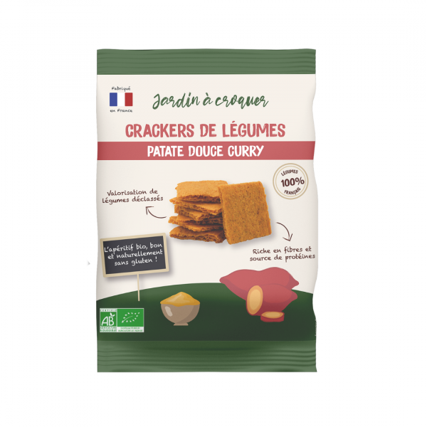 Mock up de notre sachet de crackers de légumes Patate Douce Curry